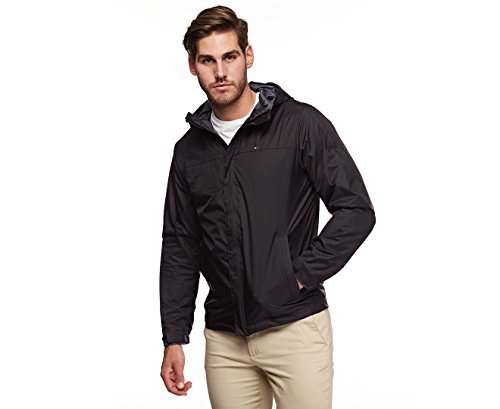 Tommy Hilfiger Men's Lightweight Breathable Waterproof Hooded Jacket, Black, XXX-Large