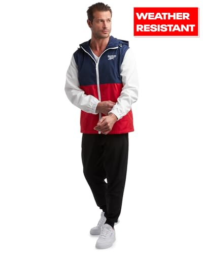 Reebok Men's Jacket - Lightweight Performance Windbreaker - Full Zip Weather Resistant Spring Coat (S-XL), Size Medium, NavyRedWhite