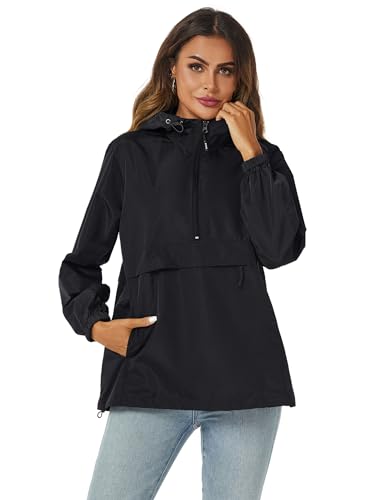 Avoogue Womens Windbreaker Jackets Lightweight Packable Rain Jacket Women Black XL
