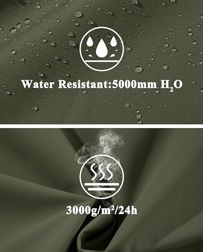 MAGCOMSEN Raincoat for Men Waterproof with Hood Windbreaker Jackets Lightweight Water Resistant Sportswear with Mesh Lining Army Green, L