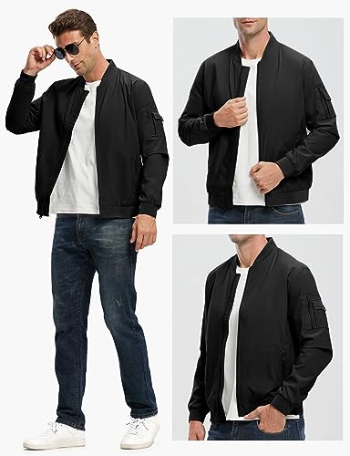 Rdruko Men's Windbreaker Lightweight Bomber Jacket Causal Fashion Light Jacket(Black, US XXXL)