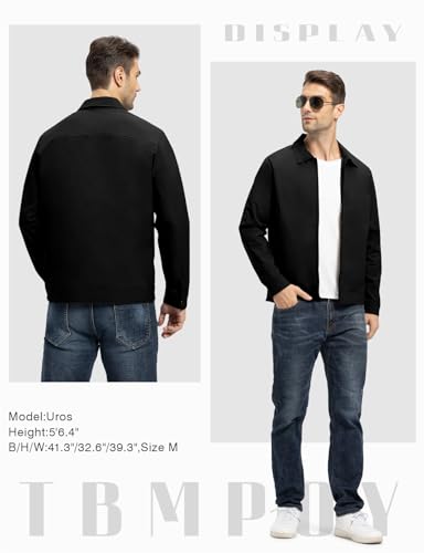 TBMPOY Men's Lightweight Jackets Casual Windbreaker Stylish Light Golf Full Zip Up Work Dress Business Varsity Black L