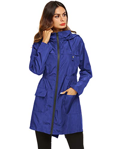LOMON Women Waterproof Raincoat Hooded Lightweight Windbreaker Outdoor Anorak Jacket Royal blue L