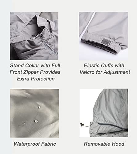 MADHERO Mens Lightweight Windbreaker Waterproof Rain Jacket with Removable Hood Light Grey Size XL
