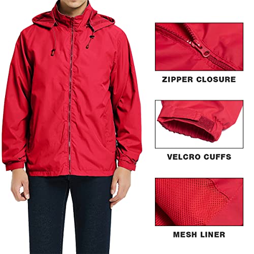 MYJAJAYI Mens Lightweight Windbreaker Waterproof Rain Jacket Hooded Windbreaker Jacket with Zipper Closure Red S