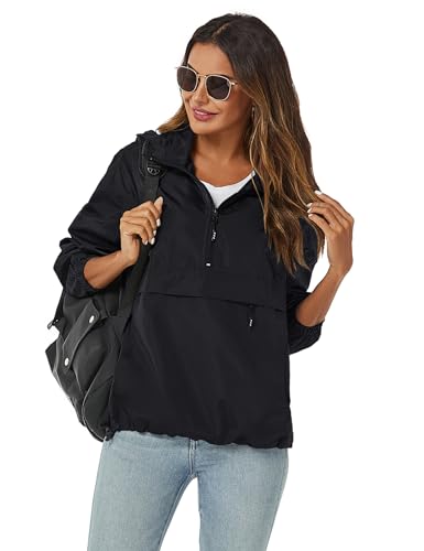 Avoogue Womens Windbreaker Jackets Lightweight Packable Rain Jacket Women Black XL