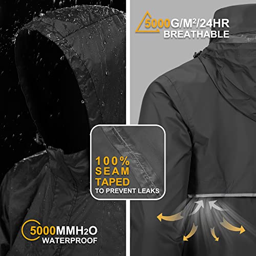 Outdoor Ventures Men's Rain Jacket Waterproof Lightweight Packable Rain Pullover for Hiking Golf Running