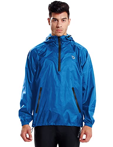 BALEAF Men's Light Running Hiking Rain Jacket Waterproof with Hood Windbreaker Pullover Coats Hoodie Packable Blue Size L
