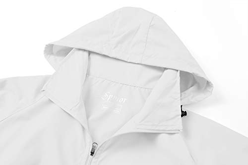 Spmor Women's Lightweight Waterproof Jacket Hooded Windbreaker Running Coat White L