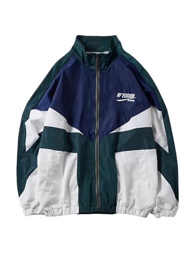 Wyeysyt Women's Y2k Jacket Zip Up Lightweight Windbreaker Jacket Varsity Oversized Vintage Sport Jacket Y2k Clothes Outerwear(Green-S)