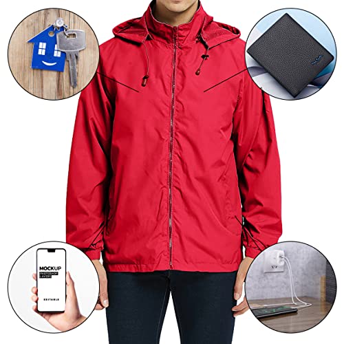 MYJAJAYI Mens Lightweight Windbreaker Waterproof Rain Jacket Hooded Windbreaker Jacket with Zipper Closure Red S