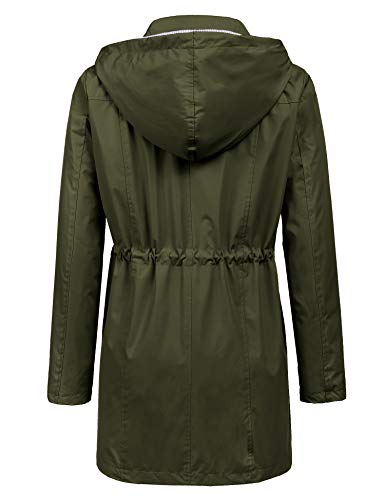 LOMON Raincoat Women Waterproof Long Hooded Trench Coats Lined Windbreaker Travel Jacket Army Green M