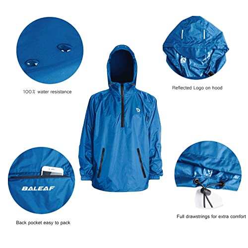 BALEAF Men's Light Running Hiking Rain Jacket Waterproof with Hood Windbreaker Pullover Coats Hoodie Packable Blue Size L