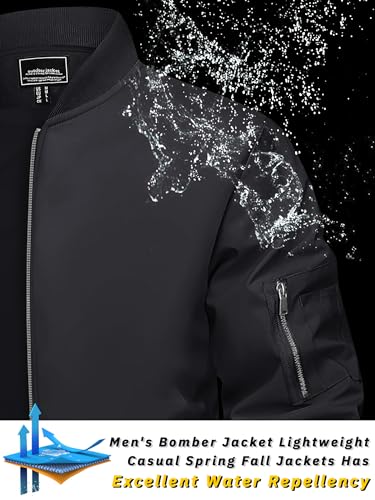 TACVASEN Mens Black Jacket Lightweight Men's Bomber Jackets Lightweight Windbreaker Spring Fall Men's Casual Jacket Outdoor Windbreaker