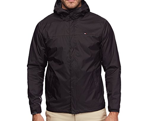 Tommy Hilfiger Men's Lightweight Breathable Waterproof Hooded Jacket, Black, XXX-Large