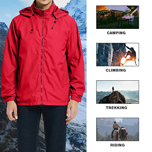 MYJAJAYI Mens Lightweight Windbreaker Waterproof Rain Jacket Hooded Windbreaker Jacket with Zipper Closure Red S