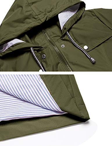 LOMON Raincoat Women Waterproof Long Hooded Trench Coats Lined Windbreaker Travel Jacket Army Green M