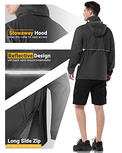 Outdoor Ventures Men's Rain Jacket Waterproof Lightweight Packable Rain Pullover for Hiking Golf Running