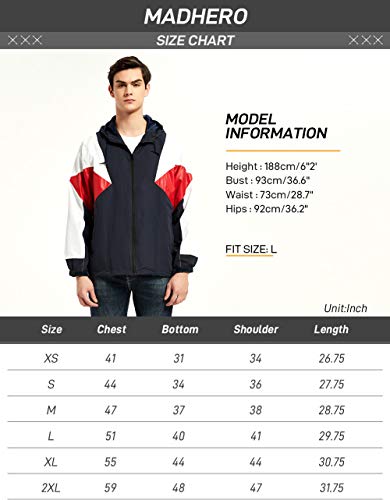 MADHERO Mens Windbreaker Jacket Lightweight 90s Retro Wind Breakers Navy Army Size S