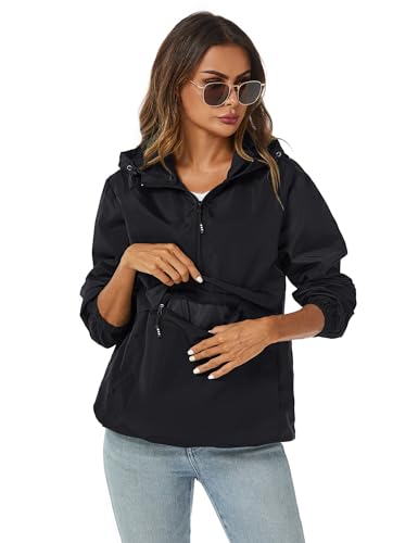 Avoogue Womens Windbreaker Jackets Lightweight Packable Rain Jacket Women Black XL
