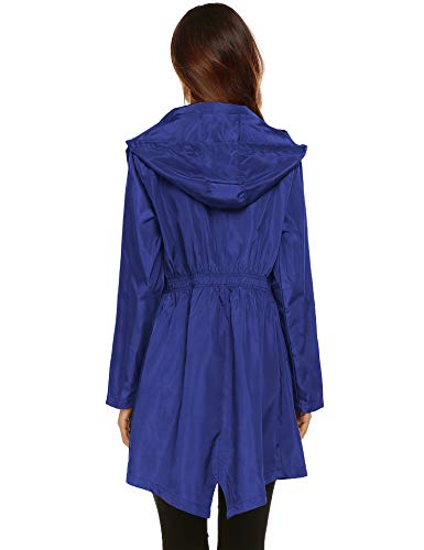 LOMON Women Waterproof Raincoat Hooded Lightweight Windbreaker Outdoor Anorak Jacket Royal blue L