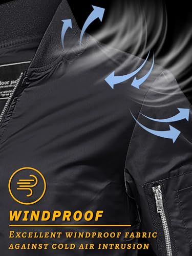 TACVASEN Mens Black Jacket Lightweight Men's Bomber Jackets Lightweight Windbreaker Spring Fall Men's Casual Jacket Outdoor Windbreaker