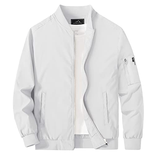 MAGCOMSEN Mens White Jacket Lightweight Windbreaker Jackets Casual Bomber Jacket Light Spring Jackets,XL