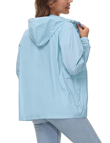 Avoogue Womens Rain Jacket Packable Lightweight Raincoats Waterproof Windbreaker for Women Spring Coat Outdoor Jackets Light Blue M