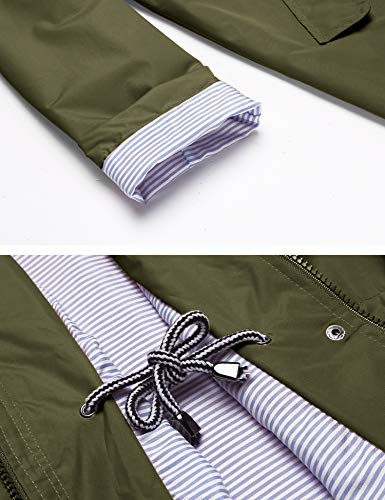 LOMON Raincoat Women Waterproof Long Hooded Trench Coats Lined Windbreaker Travel Jacket Army Green M