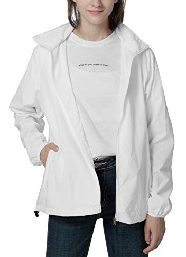 Spmor Women's Lightweight Waterproof Jacket Hooded Windbreaker Running Coat White L
