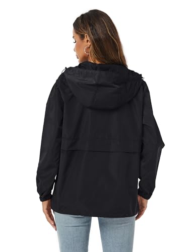 Avoogue Womens Windbreaker Jackets Lightweight Packable Rain Jacket Women Black XL