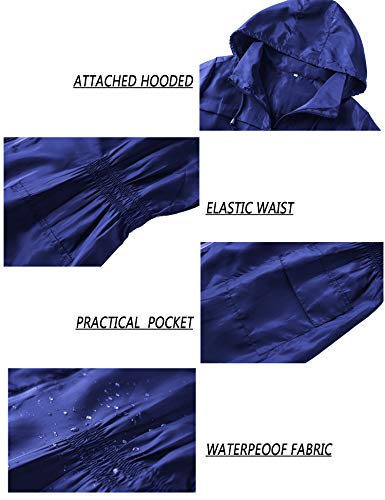 LOMON Women Waterproof Raincoat Hooded Lightweight Windbreaker Outdoor Anorak Jacket Royal blue L