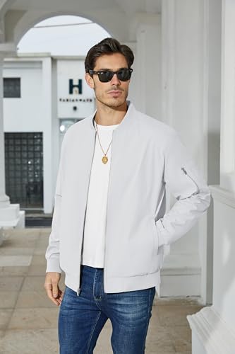 MAGCOMSEN Mens White Jacket Lightweight Windbreaker Jackets Casual Bomber Jacket Light Spring Jackets,XL