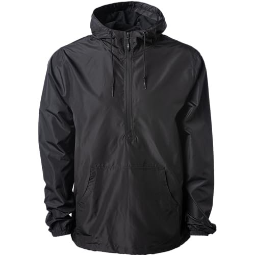 Global Blank Men's Lightweight Windproof Water Resistant Windbreaker Packable Jacket Shell with Hood, Black, Large