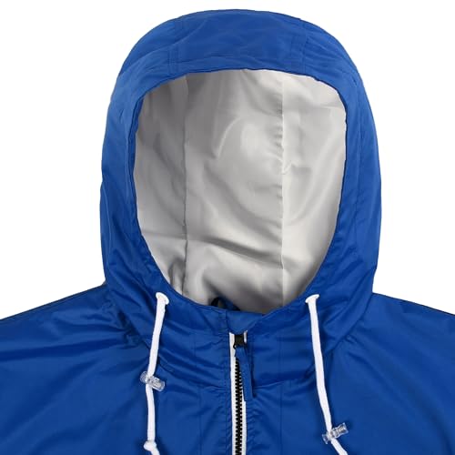 Mywu Blue Black Windbreaker Jacket Men with Mesh Lined for Hiking Travel Lightweight Men Rain Jacket Water Resistant Raincoat L…