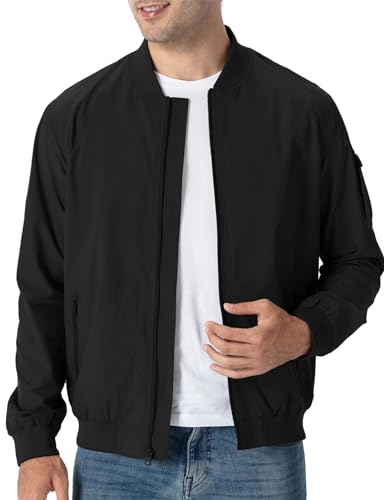 TBMPOY Men's Lightweight Bomber Jackets for Men Windproof Windbreaker Jacket Track Spring Casual Jackets Outdoor Coat Black L