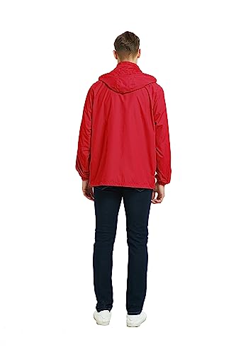 MYJAJAYI Mens Lightweight Windbreaker Waterproof Rain Jacket Hooded Windbreaker Jacket with Zipper Closure Red S