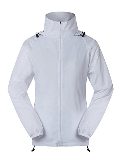 Spmor Women's Lightweight Waterproof Jacket Hooded Windbreaker Running Coat White L