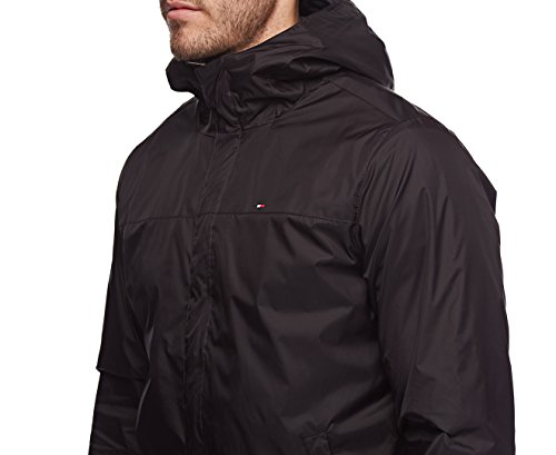 Tommy Hilfiger Men's Lightweight Breathable Waterproof Hooded Jacket, Black, XXX-Large