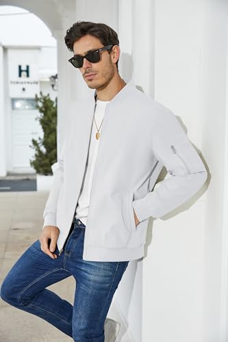 MAGCOMSEN Mens White Jacket Lightweight Windbreaker Jackets Casual Bomber Jacket Light Spring Jackets,XL
