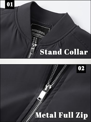 TACVASEN Mens Black Jacket Lightweight Men's Bomber Jackets Lightweight Windbreaker Spring Fall Men's Casual Jacket Outdoor Windbreaker