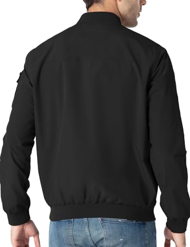 TBMPOY Men's Lightweight Bomber Jackets for Men Windproof Windbreaker Jacket Track Spring Casual Jackets Outdoor Coat Black L