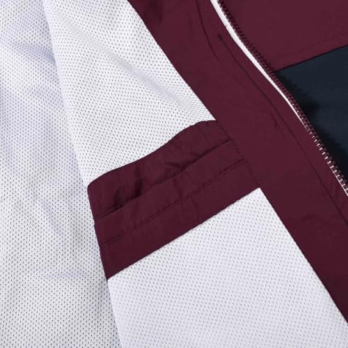 SUNDAY ROSE Men's Waterproof Jacket Breathable Windbreaker Hooded Windbreaker Windproof Rain Coat Shell for Outdoor Burgundy Blue size M