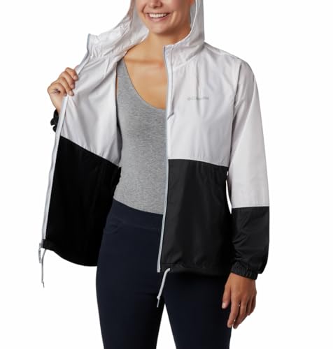 Columbia Women's Flash Forward Windbreaker, Water & Stain Resistant Outerwear, White/black, X-Large