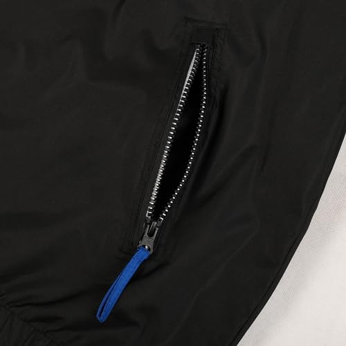 Mywu Blue Black Windbreaker Jacket Men with Mesh Lined for Hiking Travel Lightweight Men Rain Jacket Water Resistant Raincoat L…