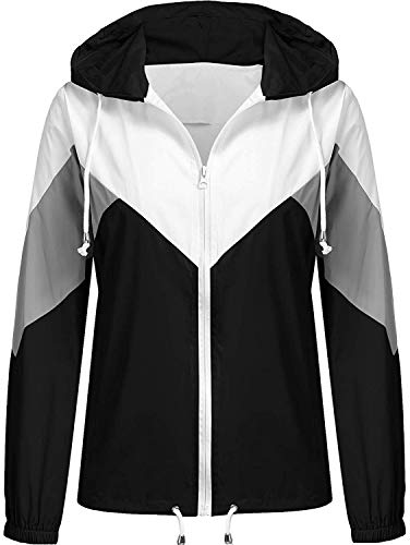 SoTeer Women's Lightweight Hooded Waterproof Rain Jacket Windbreaker Packable Active Outdoor Raincoat (Black, M)