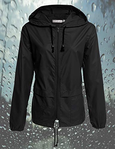 Avoogue Lightweight Raincoat Walking Jackets Women's Waterproof Windbreaker Packable Outdoor Hooded Fall Rain Jacket Black L