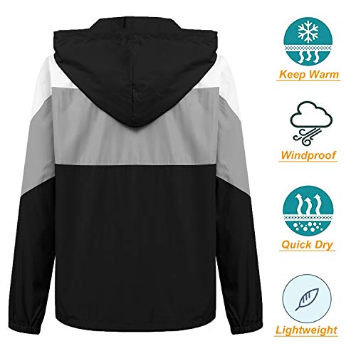 SoTeer Women's Lightweight Hooded Waterproof Rain Jacket Windbreaker Packable Active Outdoor Raincoat (Black, M)