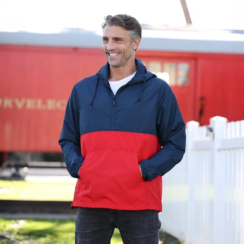 Global Blank Men's Lightweight Windproof Water Resistant Windbreaker Packable Jacket Shell with Hood, Black, Large