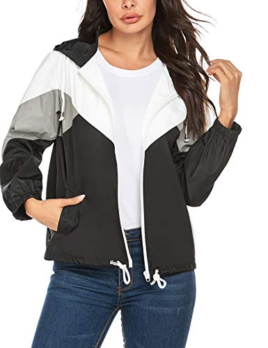 SoTeer Women's Lightweight Hooded Waterproof Rain Jacket Windbreaker Packable Active Outdoor Raincoat (Black, M)